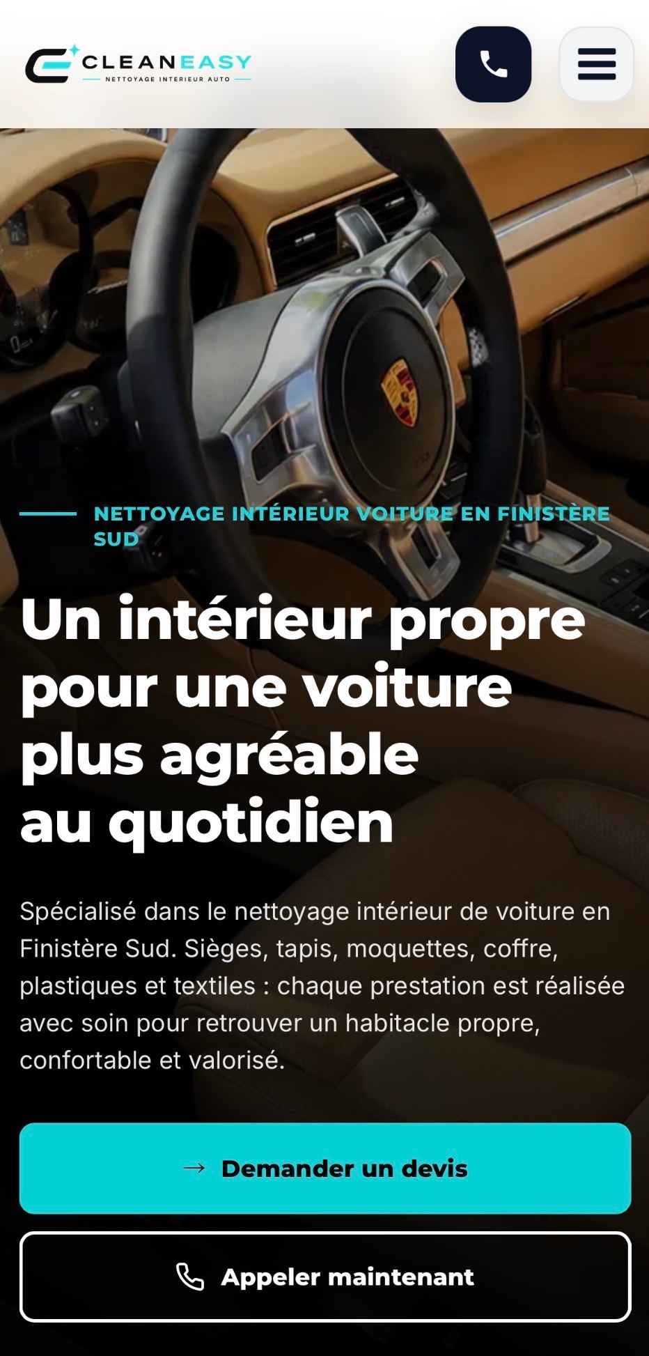 Page d'accueil CleanEasy sur téléphone